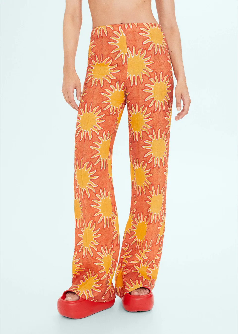 Printed linen wideleg trousers -  Women | Mango United Kingdom | MANGO (UK)