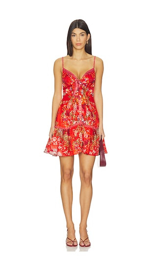Tie Front Short Dress With Hem Ruffle in Olé Olé | Revolve Clothing (Global)
