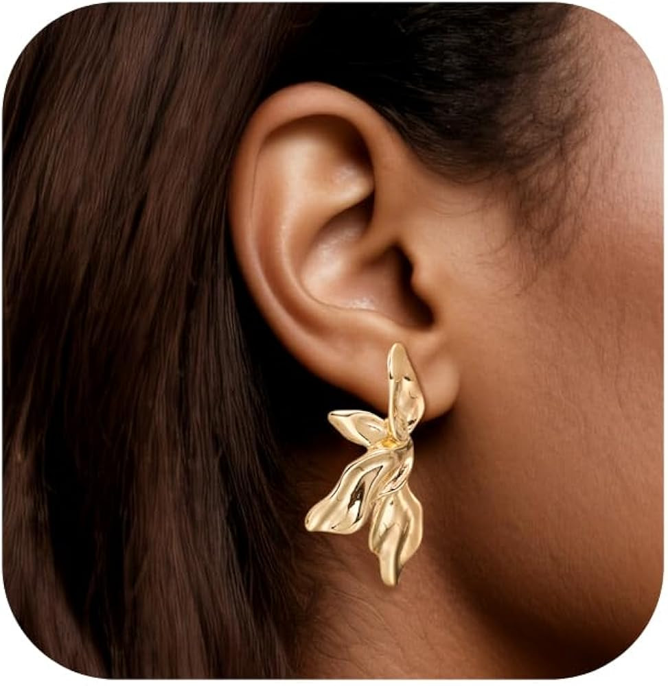 Gold Flower Earrings For Women:Statement Petal Dangle Earrings Trendy Jewelry Gift Large Stud Ear... | Amazon (US)