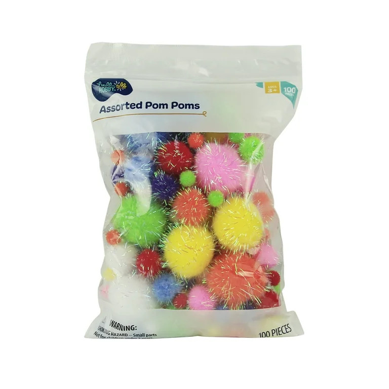 Hello Hobby Shimmer Multicolor Pom Poms POM - 100 Piece | Walmart (US)