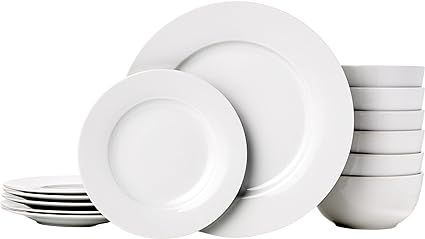 Amazon Basics 18-Piece Kitchen Dinnerware Set, Plates, Dishes, Bowls, Service for 6 - White | Amazon (US)