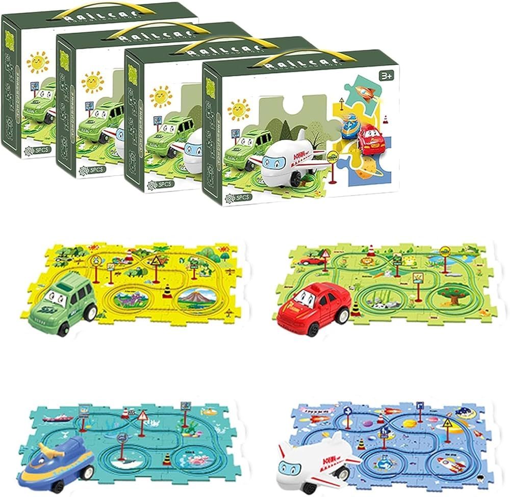 Puzzle Track Car Play Set,DIY Assembling Electric Trolley, Toy Vehicle & Assembling Puzzle Board,... | Amazon (US)