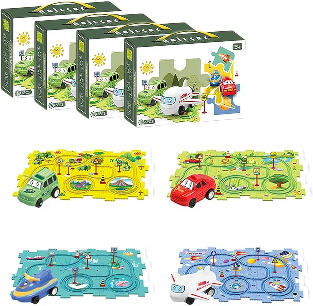 Puzzle Track Car Play Set,DIY Assembling Electric Trolley, Toy Vehicle & Assembling Puzzle Board,... | Amazon (US)