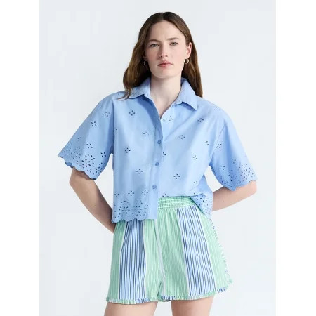 Free Assembly Women s and Women s Plus Cropped Cotton Eyelet Shirt Sizes XS-4X | Walmart (US)