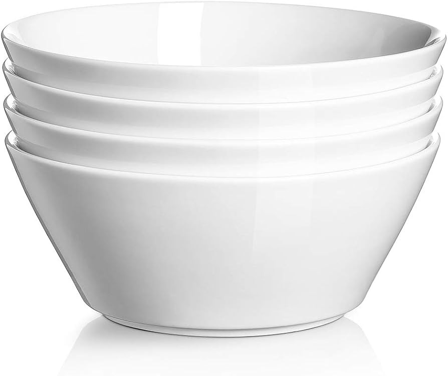 DOWAN Ceramic Soup Bowls, 32 Ounces White Ramen Bowl for Noodle, Porcelain Salad Bowls Set of 4, ... | Amazon (US)