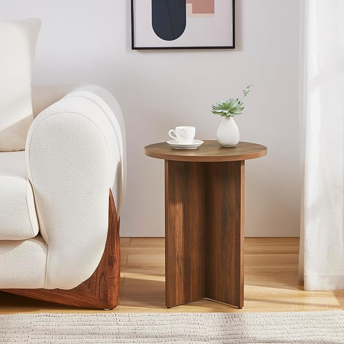 Erious Walnut Round Side Table, Small Pedestal Drink Table, Accent Sofa Table, Wooden Coffee Tea ... | Amazon (US)