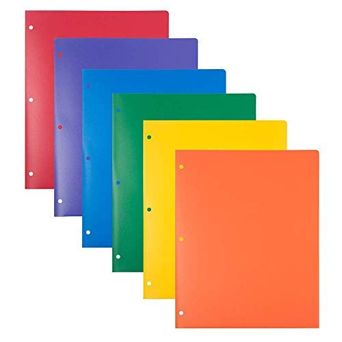 JAM PAPER Heavy Duty Plastic 3 Hole Punch Pocket Folders - Extra Tough School Folders - Assorted Pri | Amazon (US)
