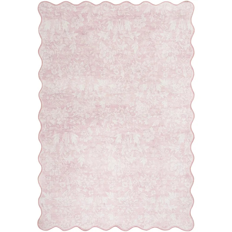 Mainstays Pink Feather Faux Fur Scalloped Indoor Area Rug, 7'x10' | Walmart (US)