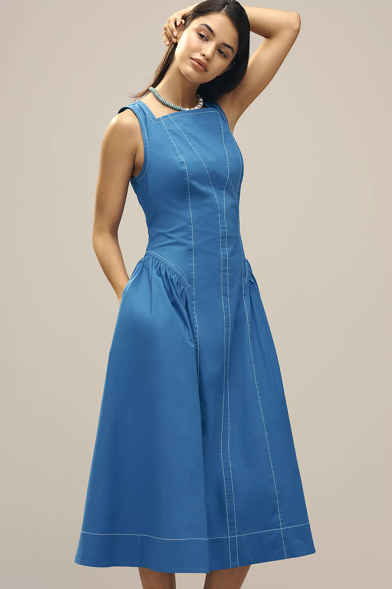 By Anthropologie High-Neck Seamed Midi Dress | Anthropologie (US)