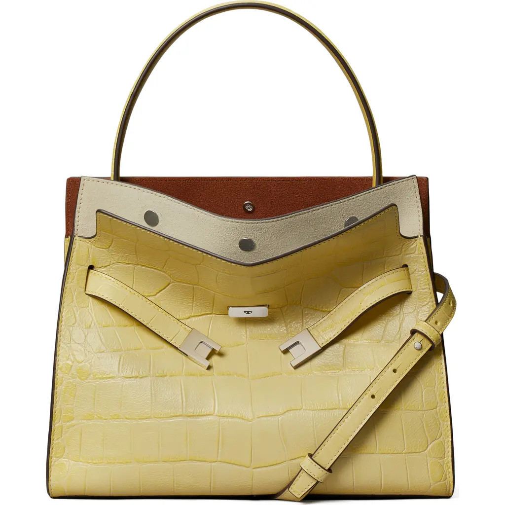 Tory Burch Lee Radziwill Croc Embossed Leather Tote in Yellow Sky at Nordstrom | Nordstrom