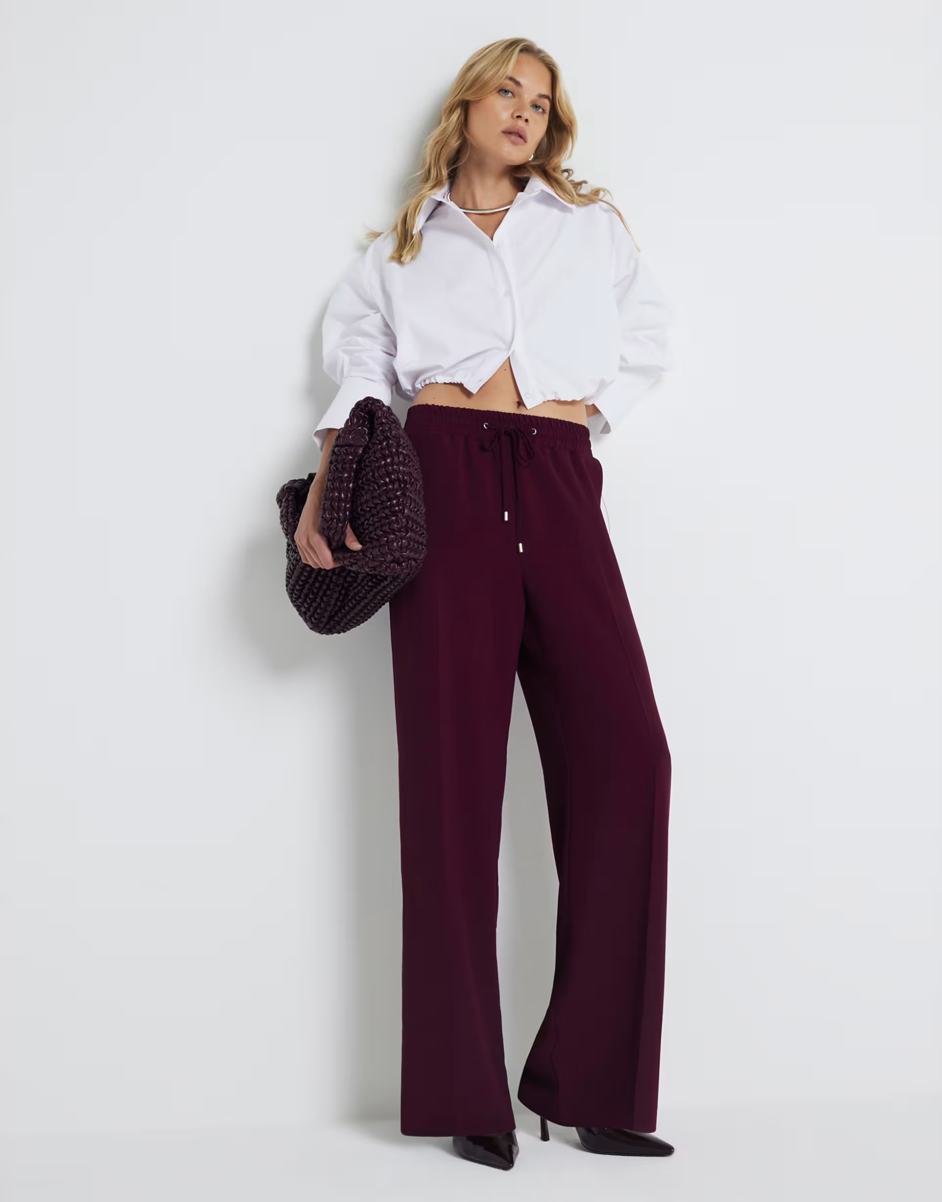 River Island Elasticated wide leg trouser in red - dark | ASOS (Global)