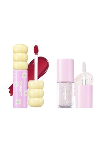 COLORGRAM Fruity Glass Tint 08 Lovely Raspberry + Milk Bling Shadow 01 Double Star | Highly Pigmented Glossy Dewy Lip Gloss and Pigmented Glistening Liquid Glitter Eyeshadow, Long-lasting Shimmer | Amazon (US)
