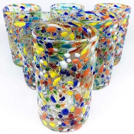 MexHandcraft Multicolor 'Confetti Rocks' 14 oz drinking glasses (set of 6) | Amazon (US)