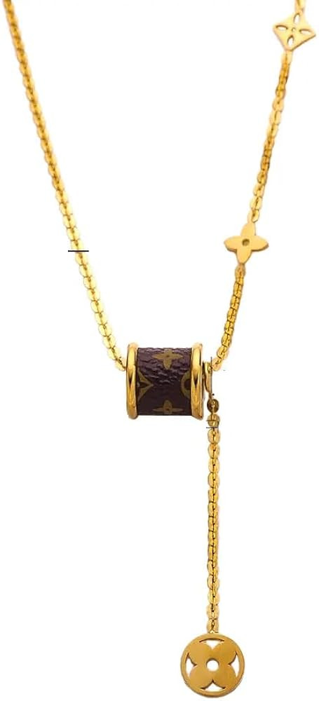 Gold Tone Black Cylinder Pendant with Star Charms Necklace - 18K Stainless Steel | Amazon (US)