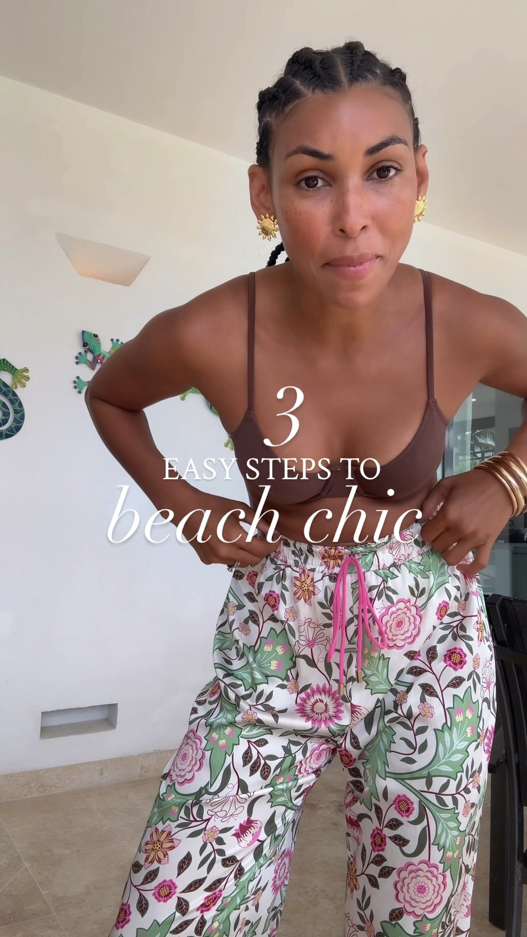 3 easy steps to beach chic ✨ Here’s my beach outfit formula ✨ 	
1.	Start with a real piece of clothing – Skip the cover-up, go for trousers or a skirt
2.	Add gold accessories – Bonus points for beachy details like shells or coins
3.	Finish with a natural element – Think straw hat, raffia bag, or woven sandals

Easy. Elevated. Beach-ready. 

#LTKOver40 #LTKTravel #LTKStyleTip