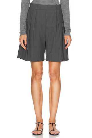 Rohe Tailored Wide Leg Shorts in Dark Grey Melange | FWRD | FWRD 