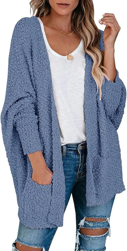 MEROKEETY Women's Fuzzy Popcorn Batwing Sleeve Cardigan Knit Oversized Sherpa Sweater Coat | Amazon (US)