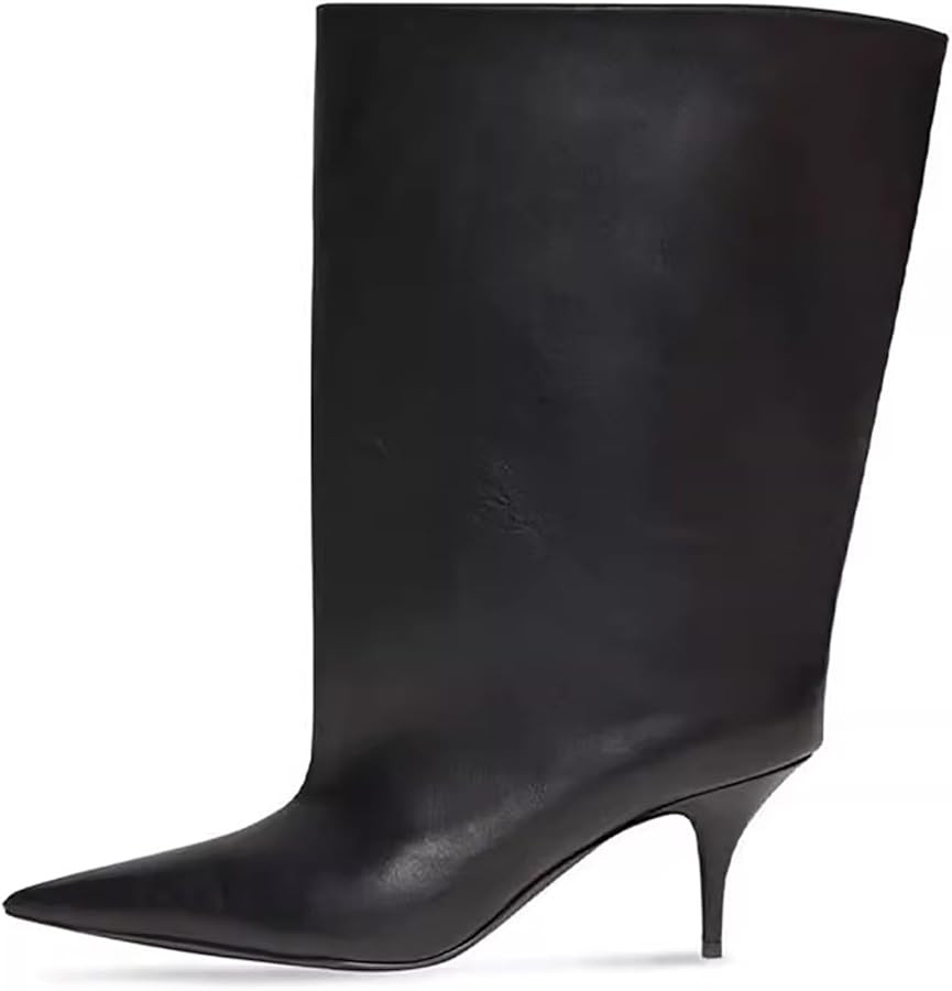 2025 women's mid-calf boots Pointed Toe Hot pink Black Brown High Stiletto heels Slouchy Leather ... | Amazon (US)