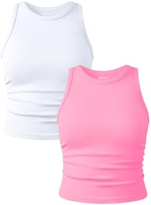 OQQ Women's 2 Piece Tank Tops Crew Neck Sleeveless Basic Stretch Casusal Yoga Crop Camis | Amazon (US)
