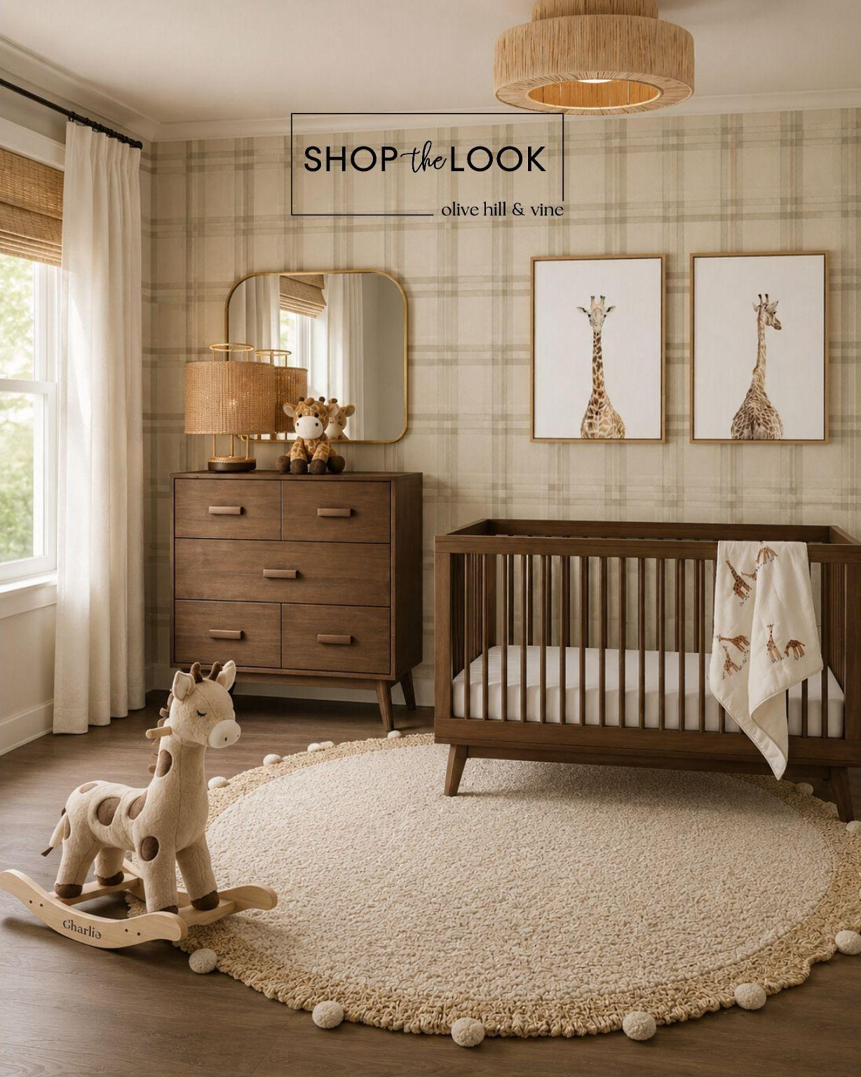 Warm wood tones, soft plaid walls, and charming giraffe accents come together in a nursery that's playful yet timeless. Layered neutrals, cozy textures, and safari-inspired details give this space a warm, collected feel that's ready to grow with baby.

#LTKHome #LTKBaby #LTKBump