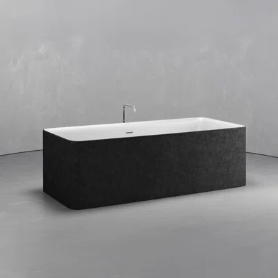 Vast Studio Aged Silver/Gray Freestanding Rectangular Bathtub – Deep Soaking Solid Surface Luxury Tub with Minimalist Architectural Design & Metallic | Wayfair North America