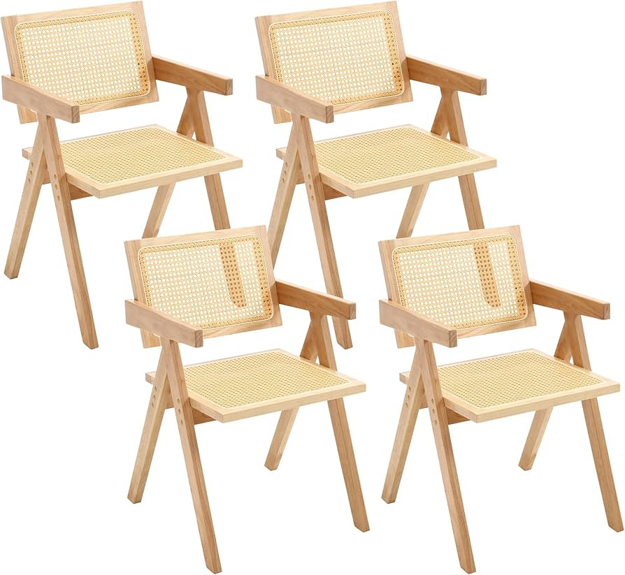 civama Dining Chairs Set of 4, Farmhouse Rattan Retro Natural Cane Kitchen Chairs, French Country... | Amazon (US)