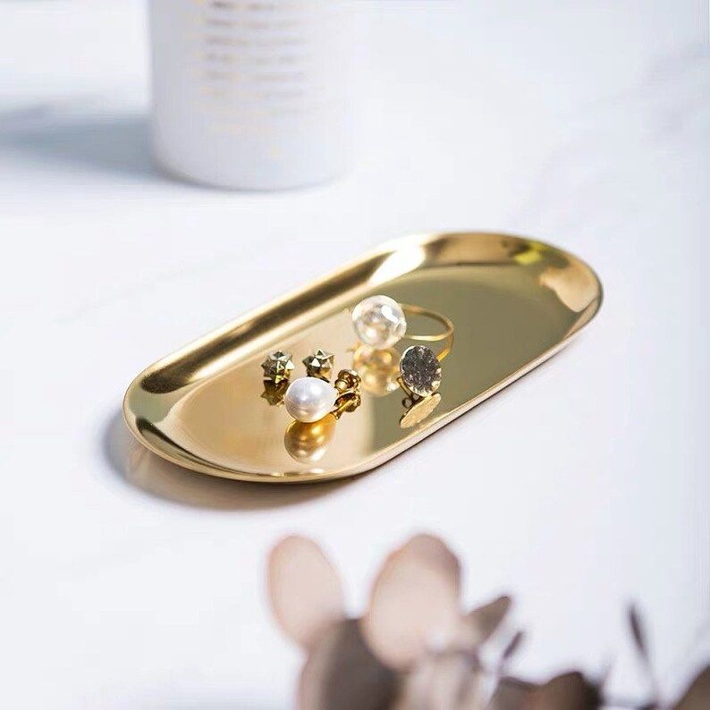 Gold Oval Metal Storage Tray, Small Items Jewelry Display, Tray Mirror | Etsy ROW