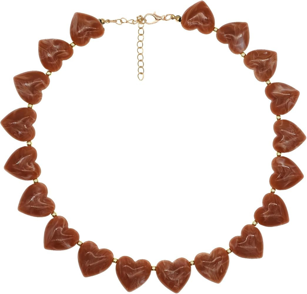 Chunky Big Beaded Hearts Necklace for Women Large Love Heart Beads Choker Collar Neck Bead Statem... | Amazon (US)