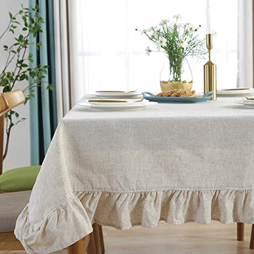 AMZALI Cotton Linen Tablecloth Flounces Fabric Dust-Proof Table Cover for Kitchen Dinner Picnic Table Cloth Tabletop Buffet Home Decoration (Rectangle/Oblong, 55 x 102 Inch, Linen) | Amazon (US)