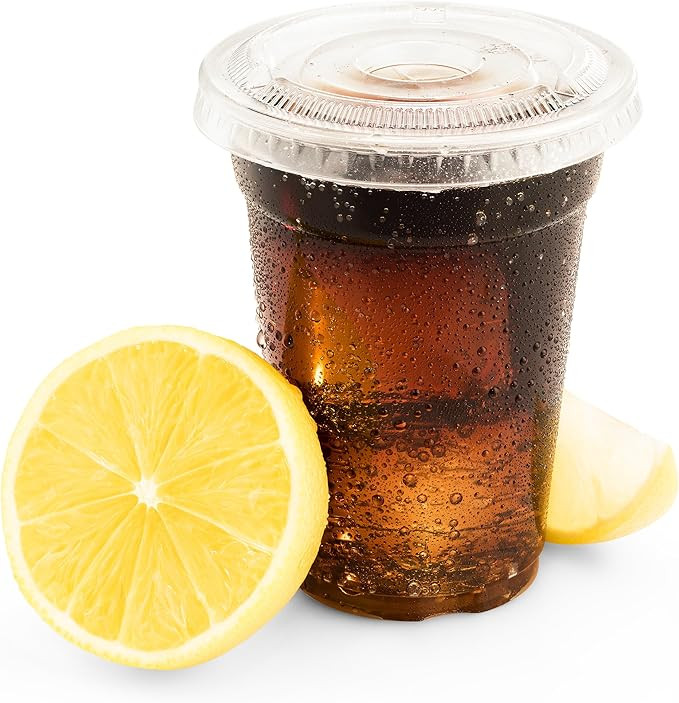 Green Direct 9 oz. Plastic Clear Cups With Flat Lids for Cold Drink / Bubble Boba / Iced Coffee /... | Amazon (US)