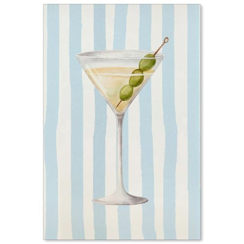 enttgo Retro Martini Alcohol Decor Wall Art Funky Cocktail Drinks Posters Blue Canvas Prints for Home Bedroom Dorm Bar Cart 16x24 inch Unframed Martini Liquor Lover Gifts | Amazon (US)