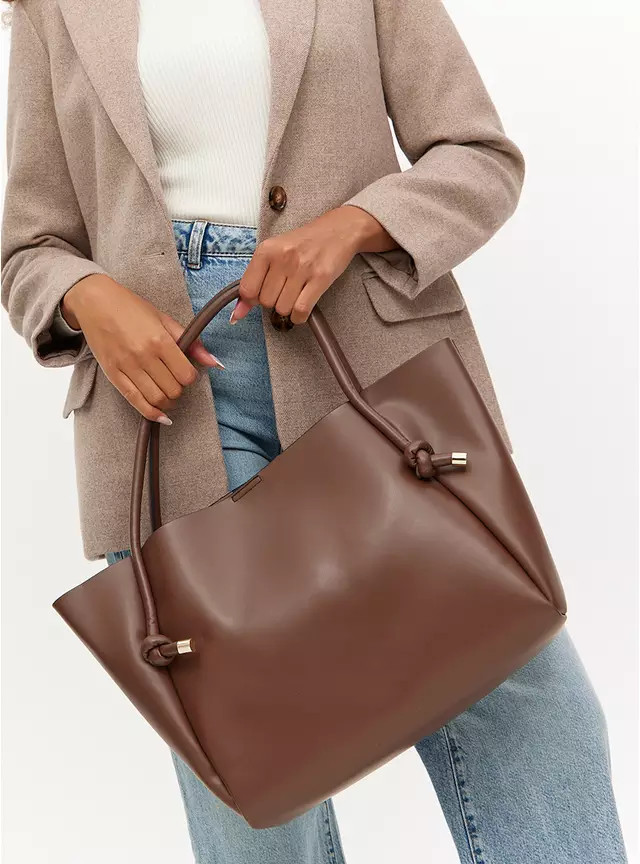 Buy Chocolate Brown Faux Leather Knot Detail Shopper Bag One Size | Bags | Tu | Tu Clothing