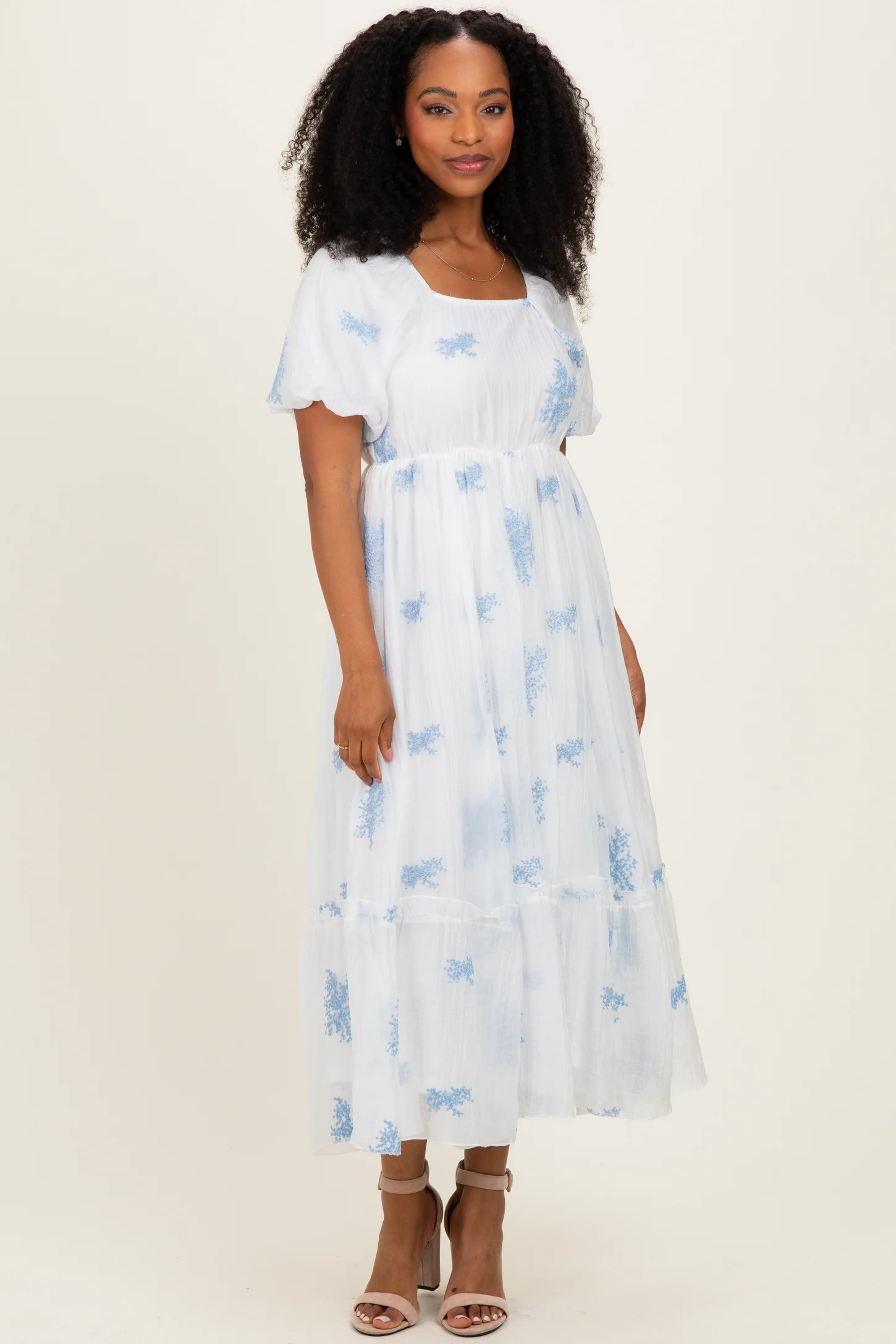 Ivory Floral Print Ruffle Hem Midi Dress | PinkBlush Maternity