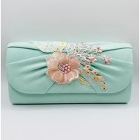 Hand Finished Pink & Mint Wedding Clutch With Pearl Detail | Etsy (US)