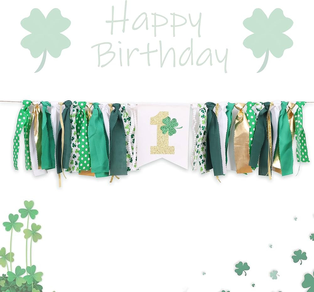 St Patricks Day 1st Birthday Banner -First Birthday Highchair Banner for St. Patrick's Day - Sham... | Amazon (US)