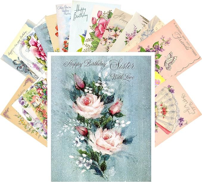 Vintage Greeting Cards Happy Birthday 24 pcs Flowers Roses REPRINT Postcard Pack | Amazon (US)