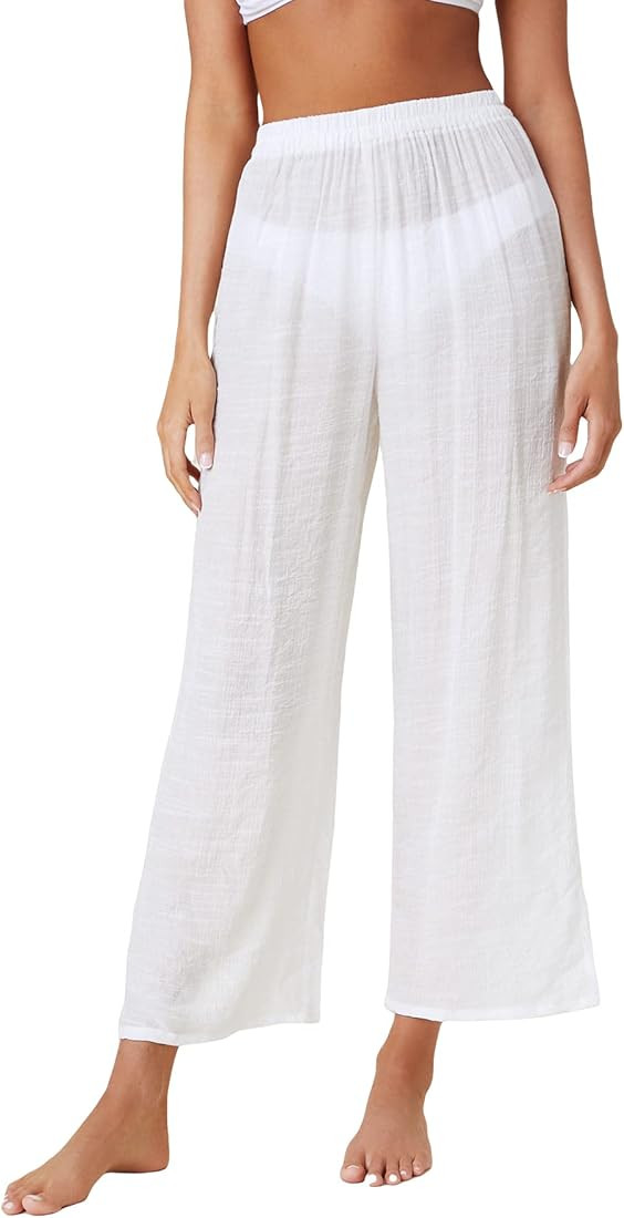 SOLY HUX Women's Sheer Pants High Waist Wide Leg Beach Swimwear Bikini Cover Up Pants | Amazon (US)