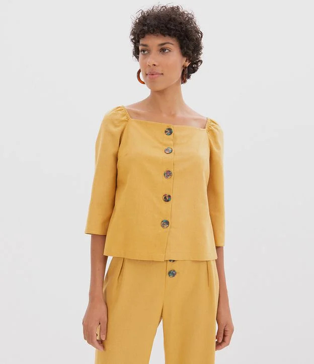 Blusa Manga Curta em Linho com Botões  - Lojas Renner | Lojas Renner (BR)