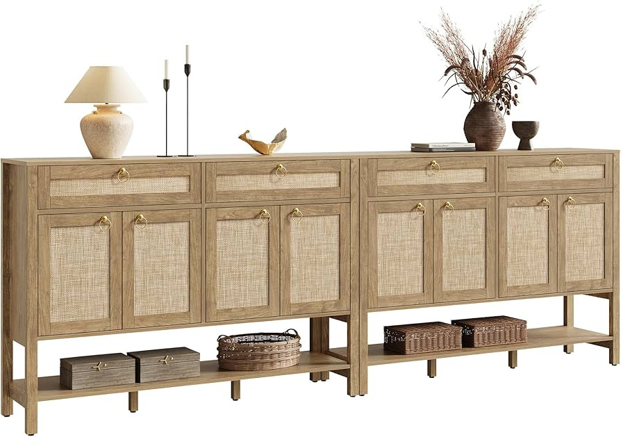 SICOTAS Rattan Sideboard Buffet Cabinet with with Open Storage - Larger Coffee Bar Cabinet Creden... | Amazon (US)