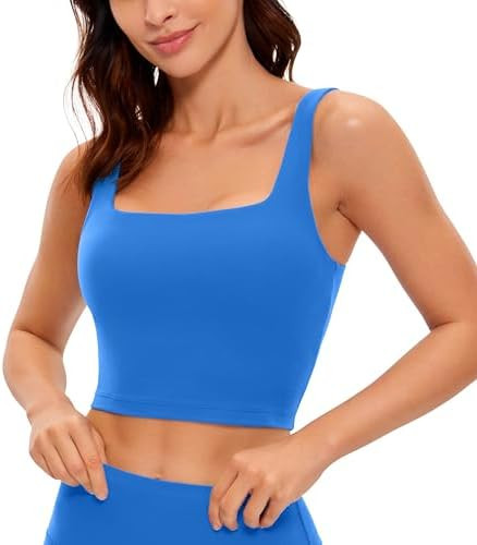 CRZ YOGA Butterluxe Square Neck Crop Tank Tops for Women - Workout Longline Sports Bras Padded Yo... | Amazon (US)