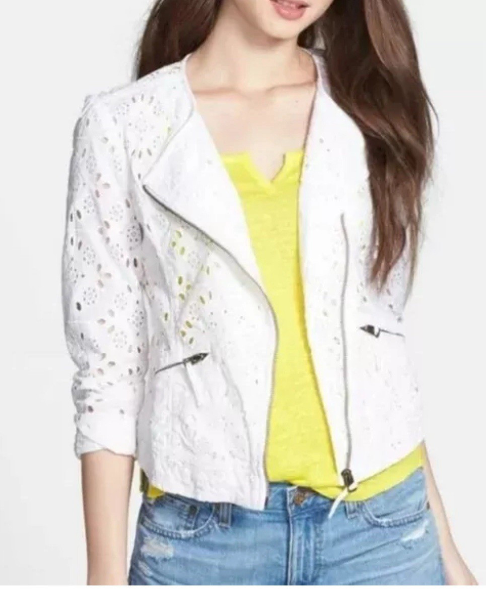 Lucky Brand Women's White Eyelet Moto Jacket, Size S Asymmetrical Zip | eBay US