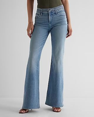 Mid Rise Medium Wash Belted 70s Flare Jeans | Express