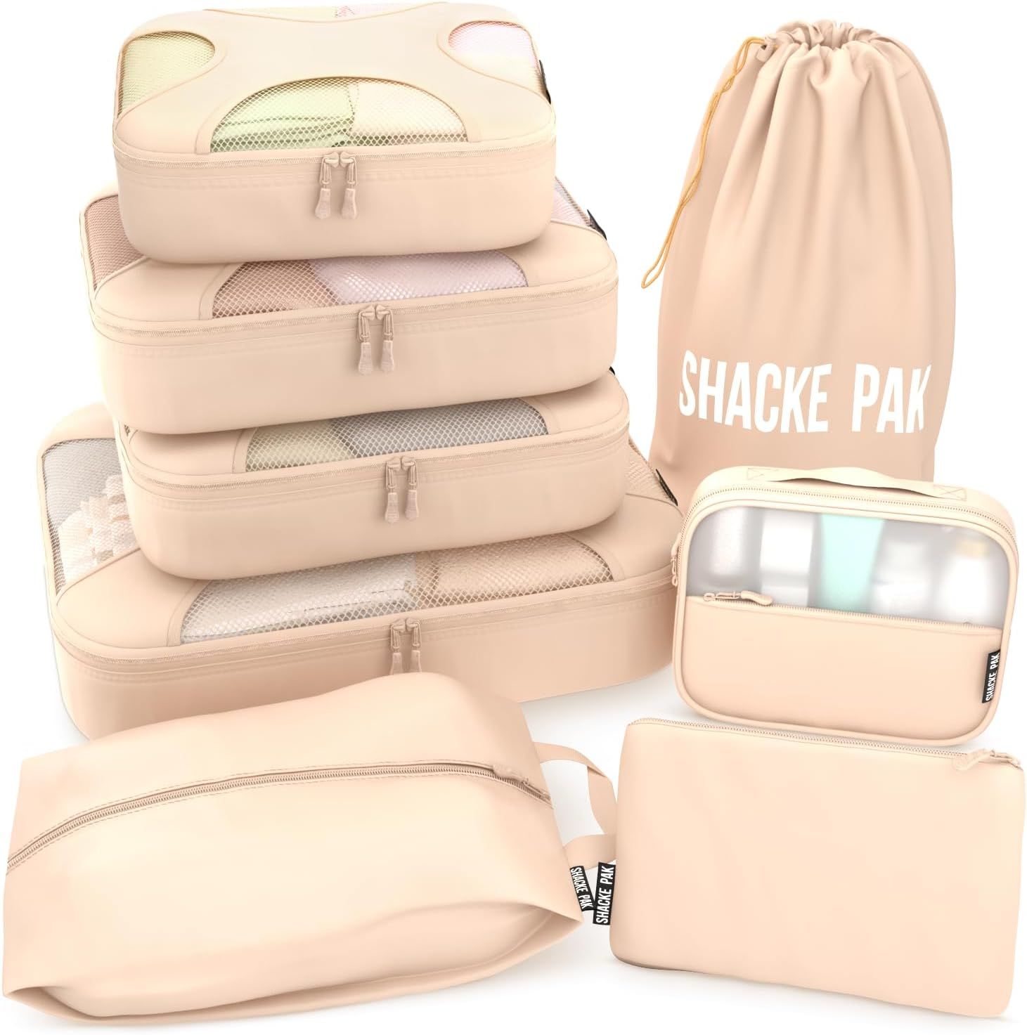 Shacke Pak - 8 Set Packing Cubes - Travel Organizers with Laundry Bag (Cream) | Amazon (US)