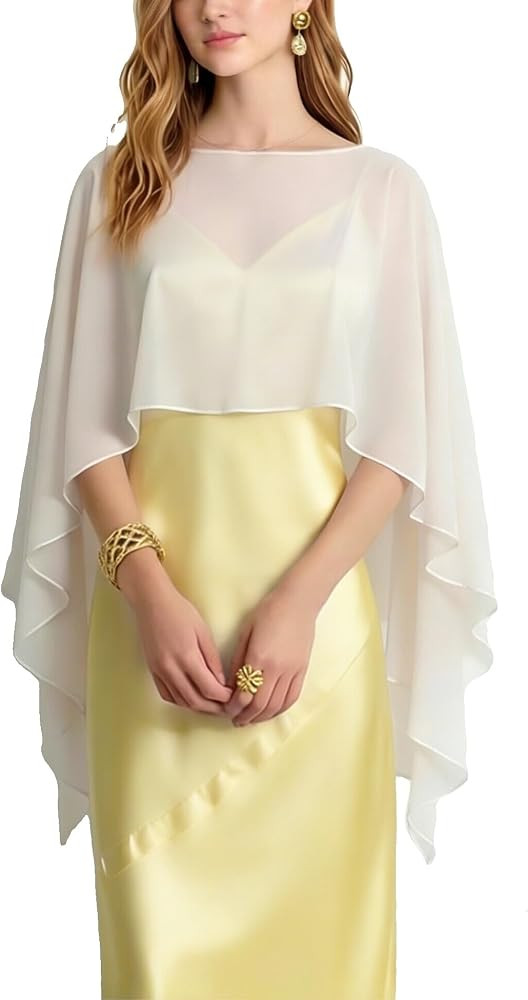 Women Chiffon Shawl Cape Mesh Sheer Poncho Top Capelets for Evening Dress Shawl Wraps Cover Up We... | Amazon (UK)