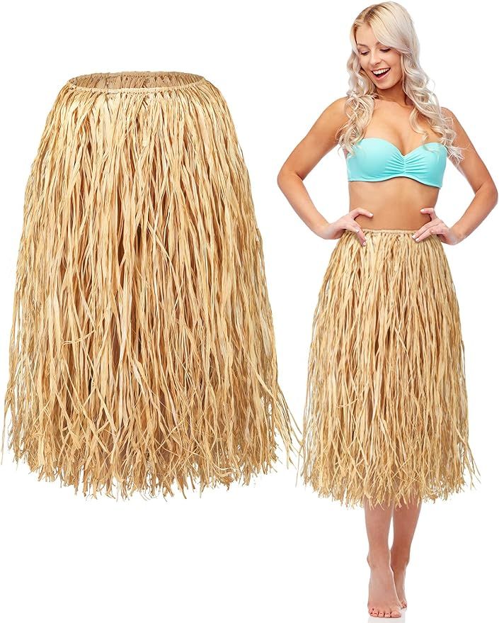 Giegxin Natural Raffia Grass Skirts Tropical Luau Hula Skirt for Adults Women Men Hawaiian Skirt ... | Amazon (US)