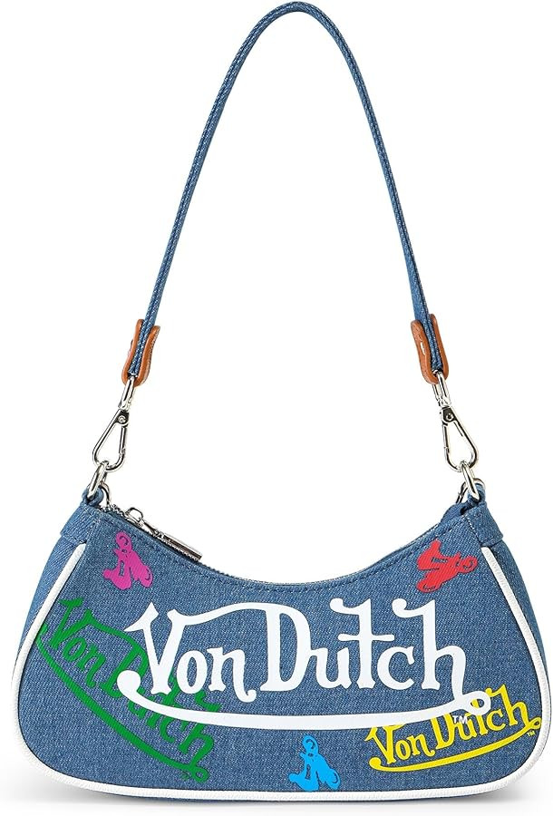 Von Dutch Purse Shoulder Bag, Women's Shoulder Handbags Logo Print and Gold or Silver Chain with ... | Amazon (US)