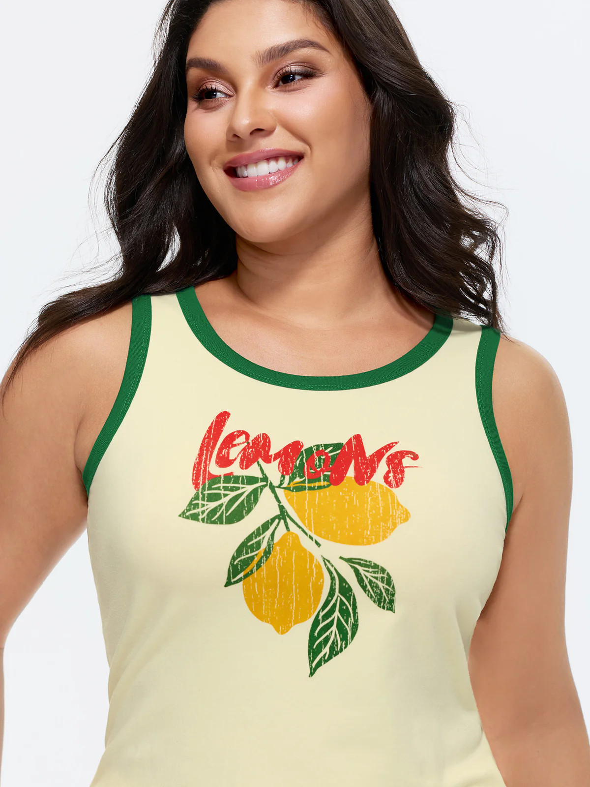 Cotton Lemon Print Scoop Neck Tank Top | Bloomchic