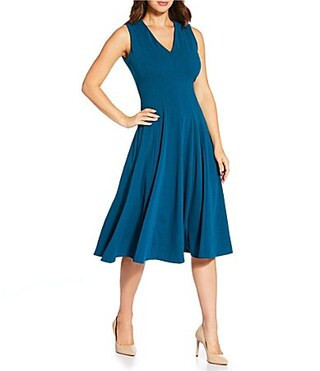 Calvin Klein V-Neck Sleeveless Scuba Crepe Fit And Flare Dress - 6 | Dillard's