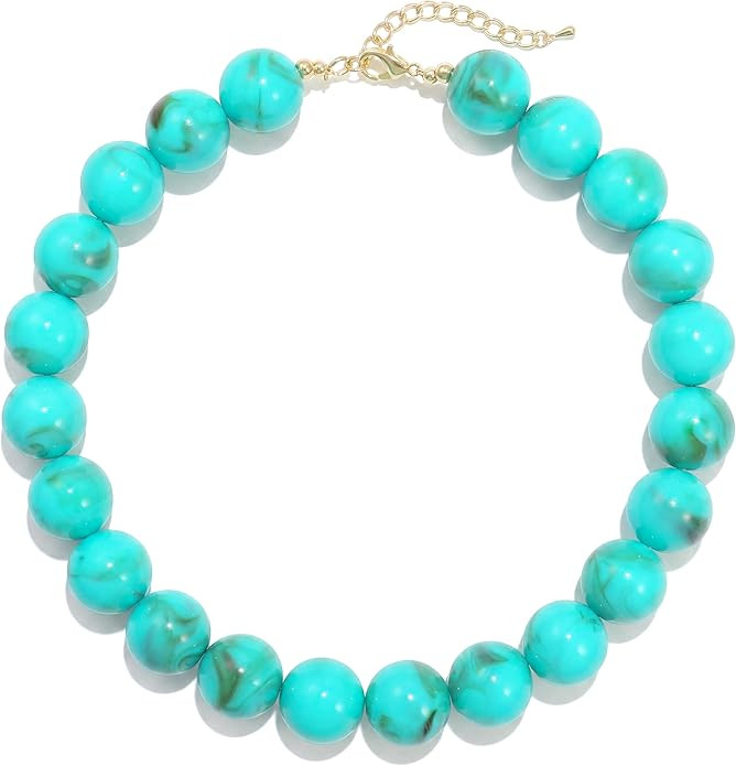 Colorful Chunky Beaded Necklace for Women, Acrylic Bead Statement Puff Ball Necklace, Cute Boho Y... | Amazon (US)
