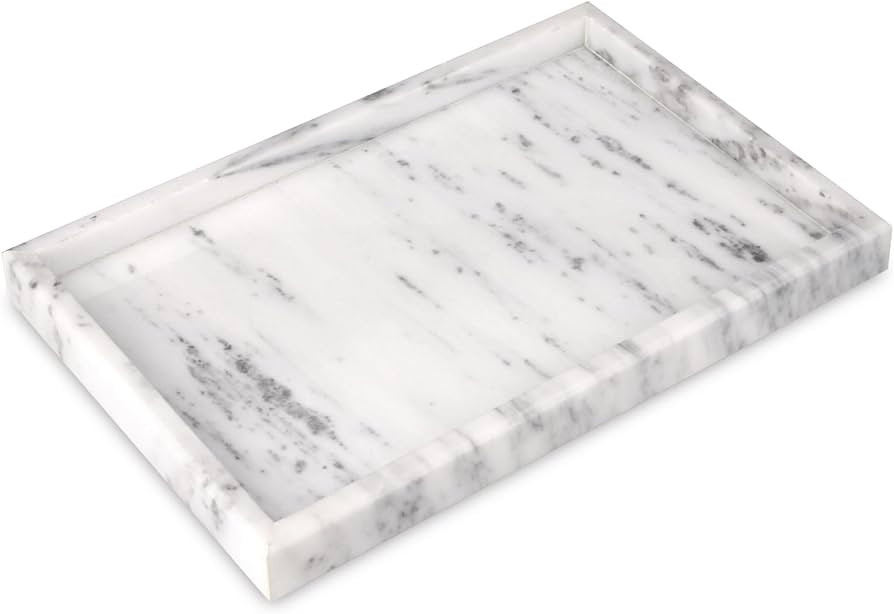HESHIBI Marble Tray, Natural White Marble Stone Vanity Home Kitchen Bathroom Table Deco Tray, Sto... | Amazon (US)